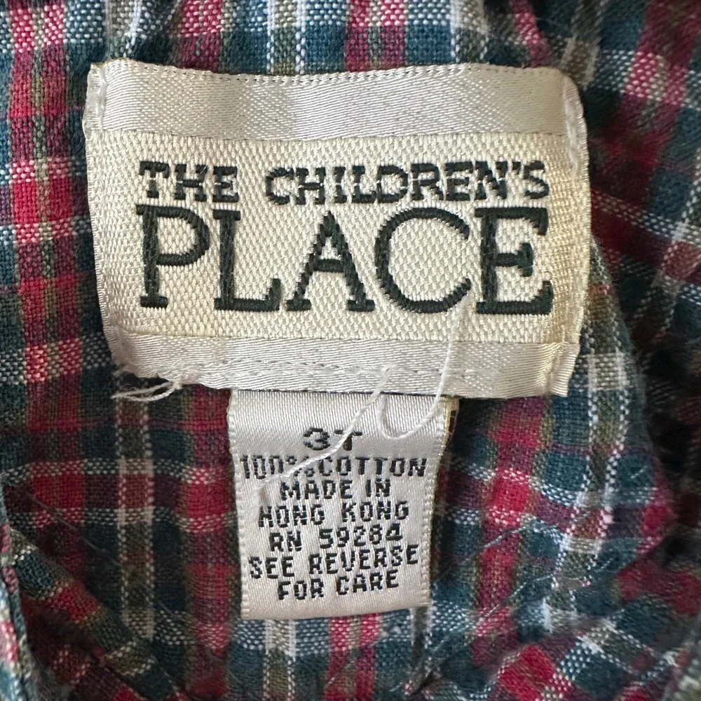The Childrens Place Plaid Shortall Overalls Kids‎ 3T Red Green Good Vintage 90s